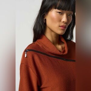 Joseph Ribkoff Tandoori Zip Detail Cowlneck Sweater 14 - Boxy Tunic 3/4 Sleeves